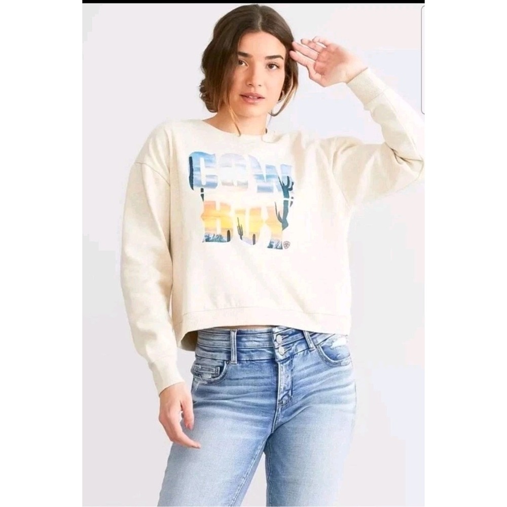 Ariat Women's Cowboy Crew Sweater Oatmeal‎ Heather Size Large TOP